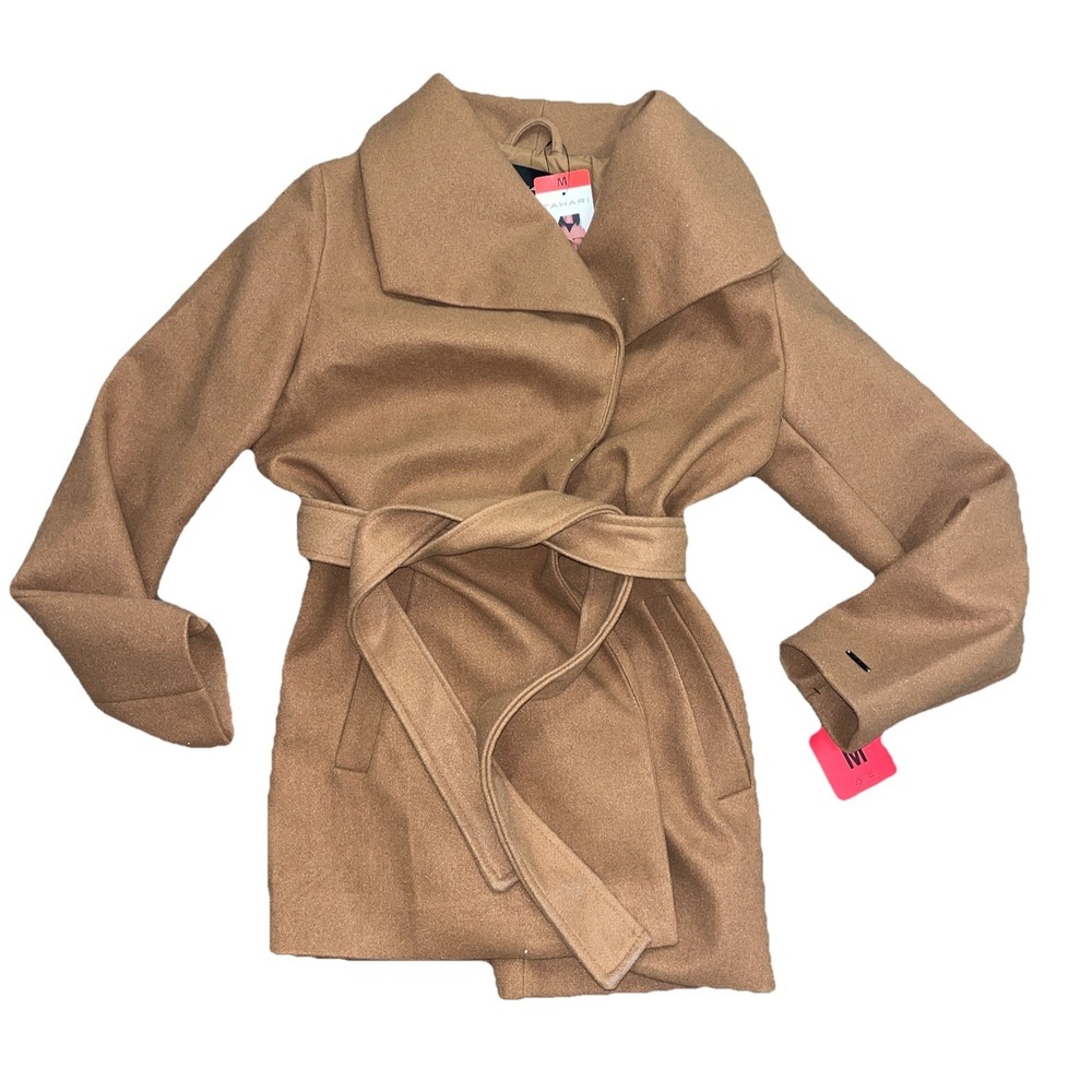 Tahari Women's Water-Resistant Tie Belt Trench Wrap Coat Jacket‎ X-Small Tan